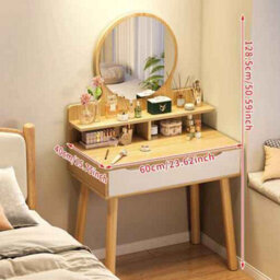 Dressing Table With Drawer Mirror, Makeup Desk Vanity Table Bedroom Storage Table - thumbnail 4