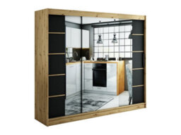 Arte Leto V4 Contemporary 2 Sliding Mirror Door Wardrobe 9 Shelves 2 Rails Black Matt And Oak Effect (H)2000mm (W)2500mm (D)620mm - thumbnail 1