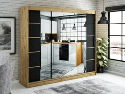 Arte Leto V4 Contemporary 2 Sliding Mirror Door Wardrobe 9 Shelves 2 Rails Black Matt And Oak Effect (H)2000mm (W)2500mm (D)620mm - thumbnail 2