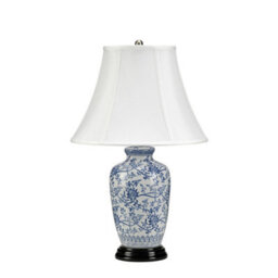 Elegant Blue And White Porcelain Table Lamp With Wooden Base And Led Bulb - thumbnail 2