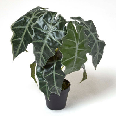 Homescapes Artificial Green Handcrafted Amazonica Elephant Ear Plant In Pot, 50 Cm - image 1