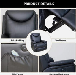 Leather Recliner Chair Electric Massage Sofa Armchair With 8 Point Heated Rockin - thumbnail 4