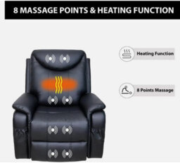 Leather Recliner Chair Electric Massage Sofa Armchair With 8 Point Heated Rockin - thumbnail 2