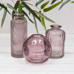 Annibells Set Of 3 Purple Amethyst Vintage Glass Bottles (9621)