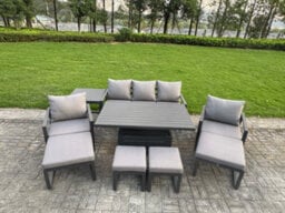 Fimous Aluminium Garden Furniture Sets 9 Seater With Adjustable Rising Lifting Dining Table 2 Chairs 4 Footstools Side Table - thumbnail 2