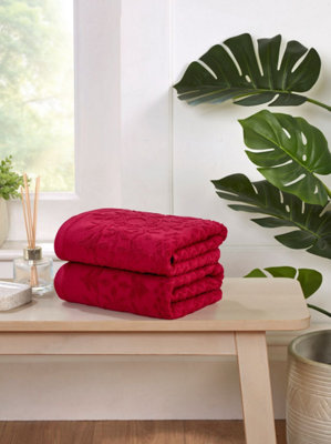 Rapport Home Versailles Jacquard Bath Sheet Pure Cotton Ruby - image 1