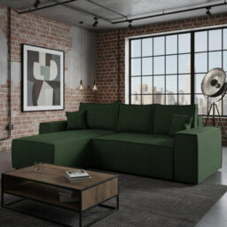 Malaga L Shaped Mdf Corner Sofa Bed With Storage Dl Pull Out Seat Loose Back Cushions 279X94X181 Green Corduroy Left - thumbnail 1