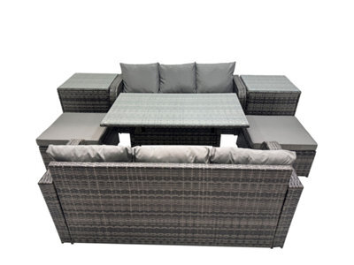 Fimous 8 Seat Outdoor Wicker Pe Rattan Garden Furniture Set Dining Table Sofa Set With 2 Big Stool 2 Side Tables Dark Grey Mixed - image 1