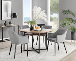 Furniturebox Uk Adley Brown Wood Storage Dining Table & 4 Grey Calla Black Leg Chairs