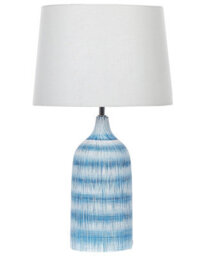 Beliani Blue Ceramic Table Lamp With White Fabric Shade, 66 Cm Classic Bedside Light - thumbnail 2