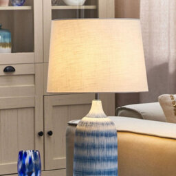 Beliani Blue Ceramic Table Lamp With White Fabric Shade, 66 Cm Classic Bedside Light - thumbnail 1