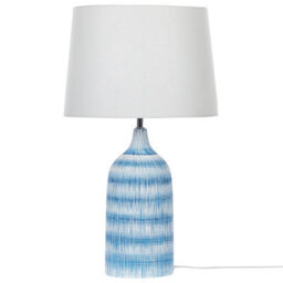 Beliani Blue Ceramic Table Lamp With White Fabric Shade, 66 Cm Classic Bedside Light - thumbnail 3
