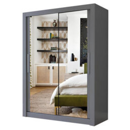 Ie Milan Sliding Mirror Door Wardrobe With Drawers & Shelves - Modern Bedroom Wardrobe, Grey,  (120 Cm X 216Cm ) - thumbnail 1