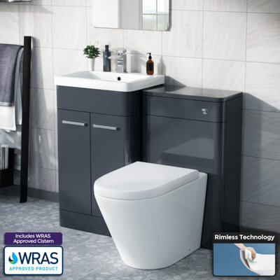 Nes Home Afern 500mm Vanity Unit, Wc Unit And Round Btw Toilet Anthracite - image 1