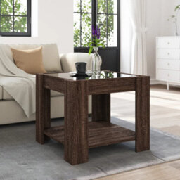 Berkfield Coffee Table With Led Brown Oak 53X53X45 Cm Engineered Wood - thumbnail 4