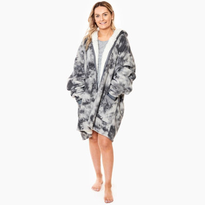 Ohs Tie Dye Zip-Up Oversized Hooded Blanket Sweater, Charcoal - Adults - image 1