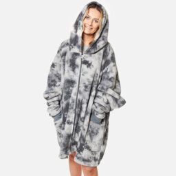 Ohs Tie Dye Zip-Up Oversized Hooded Blanket Sweater, Charcoal - Adults - thumbnail 2
