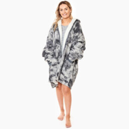 Ohs Tie Dye Zip-Up Oversized Hooded Blanket Sweater, Charcoal - Adults