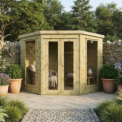 Mercia 7X7 Ft Pent Wooden Summer House With Double Door & 2 Windows - image 1