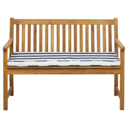 Beliani Garden Bench With Cushion Vivara 120 Cm Certified Acacia Wood Navy Blue
