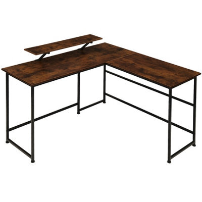 Tectake Desk Melrose - Corner Desk With A Movable Monitor Stand 130 Cm - Industrial Wood Dark, Rustic - image 1