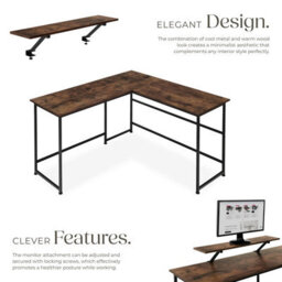 Tectake Desk Melrose - Corner Desk With A Movable Monitor Stand 130 Cm - Industrial Wood Dark, Rustic - thumbnail 3