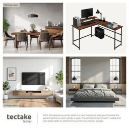 Tectake Desk Melrose - Corner Desk With A Movable Monitor Stand 130 Cm - Industrial Wood Dark, Rustic - thumbnail 5