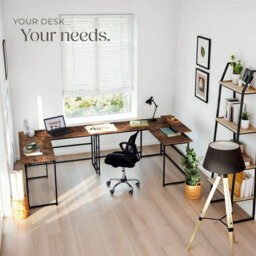 Tectake Desk Melrose - Corner Desk With A Movable Monitor Stand 130 Cm - Industrial Wood Dark, Rustic - thumbnail 7