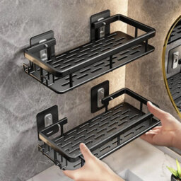 2Pcs No Drill Bathroom Shelf Shower Corner Rack - thumbnail 6