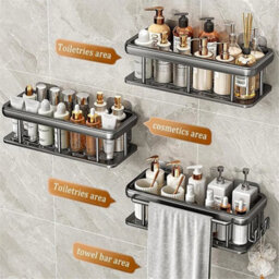 2Pcs No Drill Bathroom Shelf Shower Corner Rack - thumbnail 2