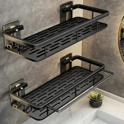 2Pcs No Drill Bathroom Shelf Shower Corner Rack - thumbnail 1