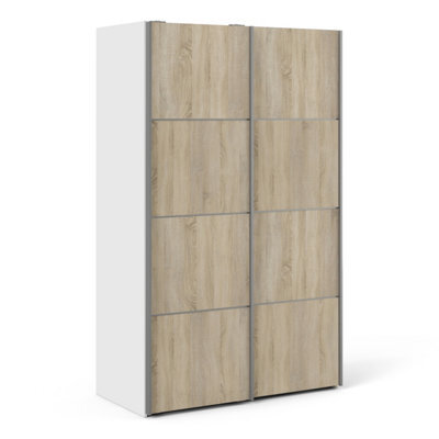Furniture To Go Verona Sliding Wardrobe 120Cm In White With Oak Doors With 5 Shelves - image 1