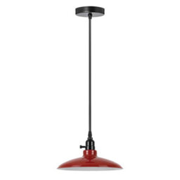 Industrial Red Metal Pendant Light E27 Adjustable Hanging Lamp, Vintage Dome Ceiling Light With 95Cm Cable