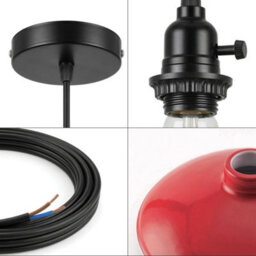 Industrial Red Metal Pendant Light E27 Adjustable Hanging Lamp, Vintage Dome Ceiling Light With 95Cm Cable - thumbnail 8