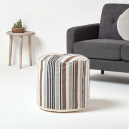Homescapes Grey, Black And White Stripe Bean Filled Pouffe Tall 45 X 40 Cm - thumbnail 2
