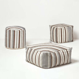 Homescapes Grey, Black And White Stripe Bean Filled Pouffe Tall 45 X 40 Cm - thumbnail 5