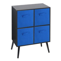 Urbn-Living Urbnliving 61Cm Height 4 Cube Black Wooden Bookcase With Pine Legs Shelf Storage Dark Blue Drawers