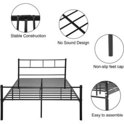 Black Metal Bed Frame 4Ft6 Double Modern Sturdy Alloy Steel - thumbnail 3