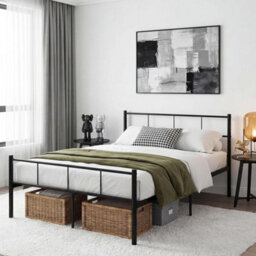 Black Metal Bed Frame 4Ft6 Double Modern Sturdy Alloy Steel - thumbnail 5