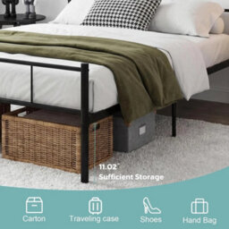 Black Metal Bed Frame 4Ft6 Double Modern Sturdy Alloy Steel - thumbnail 4