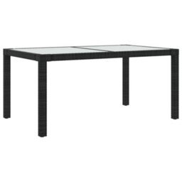 Berkfield Garden Table 150X90X75 Cm Tempered Glass And Poly Rattan Black - thumbnail 2