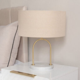 Valuelights Rachel Brushed Gold Arch Marble Base Table Lamp With Natural Lamp Shade - thumbnail 5