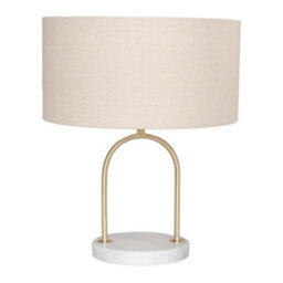 Valuelights Rachel Brushed Gold Arch Marble Base Table Lamp With Natural Lamp Shade - thumbnail 2