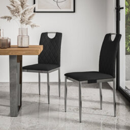 More4Homes Aria Dining Table And Chairs -  Black Table Top W Chrome Legs + Monza Faux Leather Dining Chair W Chrome Legs Set Of 4 (Black) - thumbnail 5
