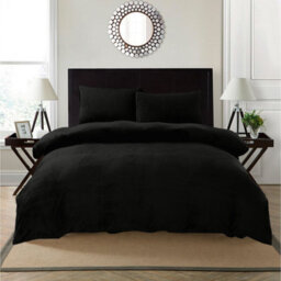 Teddy Bear Fleece Soft Cosy Duvet Cover + Pillow Case Set Black
