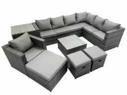 Fimous Outdoor Pe Rattan Garden Furniture Sofa Set With Square Coffee Table Chair 3 Stools Side Table Dark Grey - thumbnail 1