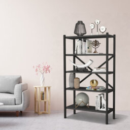 Urbn-Living Urbnliving 121Cm Height 5-Shelf Anthracite Wooden Bookcase With Metal Frame Home Décor Storage And Shelving Unit - thumbnail 3