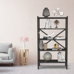 Urbn-Living Urbnliving 121Cm Height 5-Shelf Anthracite Wooden Bookcase With Metal Frame Home Décor Storage And Shelving Unit - thumbnail 2