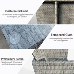 9 Pieces Garden Patio Furniture Set, Outdoor Rattan Dining Table Set Weatherproof Rattan Furniture With Waterproof Cover - Grey - thumbnail 4