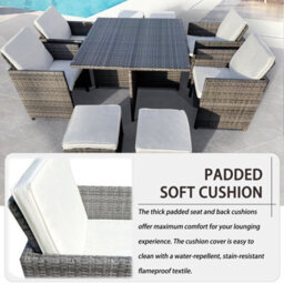 9 Pieces Garden Patio Furniture Set, Outdoor Rattan Dining Table Set Weatherproof Rattan Furniture With Waterproof Cover - Grey - thumbnail 2